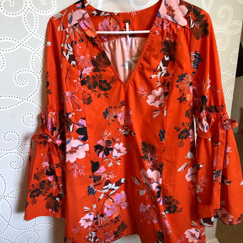 Free People Floral Long Sleeve Shift Dress